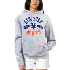 New York Mets G-III 4Her by Carl Banks Women's City Graphic Pullover Hoodie Heather Gray