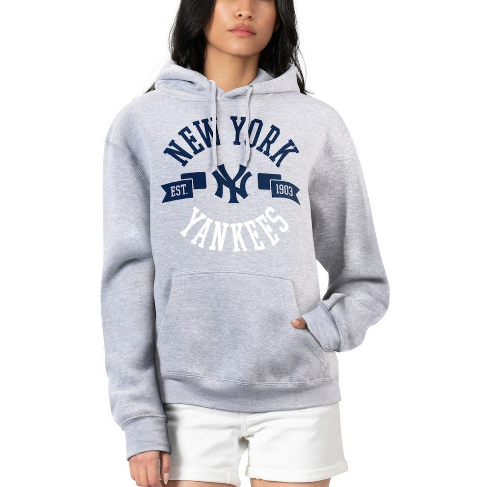 New York Yankees G-III 4Her by Carl Banks Women's City Graphic Pullover Hoodie Heather Gray