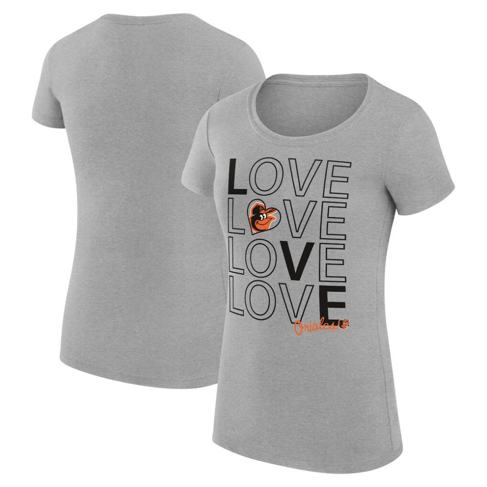 Baltimore Orioles G-III 4Her by Carl Banks Women's Super-Slim Fit Lightweight Love Graphic Team T-Shirt Heather Gray