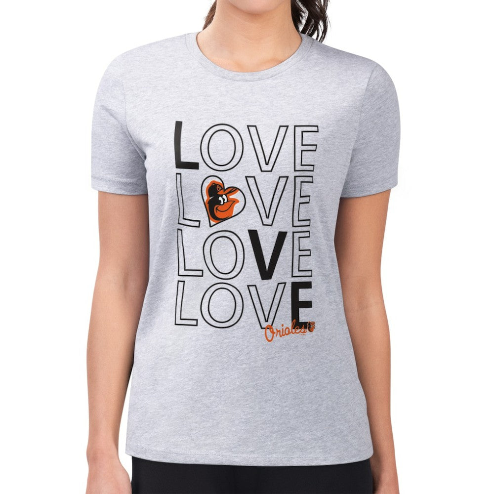 Baltimore Orioles G-III 4Her by Carl Banks Women's Super-Slim Fit Lightweight Love Graphic Team T-Shirt Heather Gray