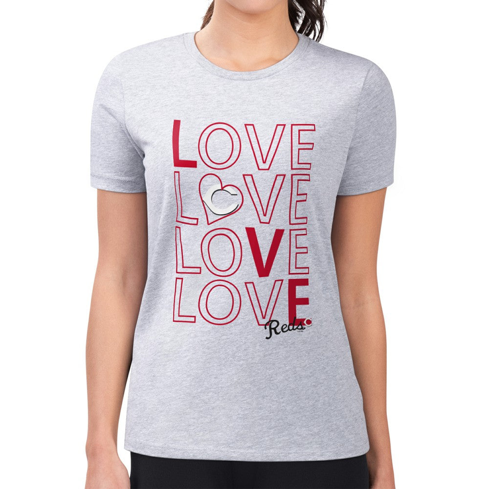 Cincinnati Reds G-III 4Her by Carl Banks Women's Super-Slim Fit Lightweight Love Graphic Team T-Shirt Heather Gray