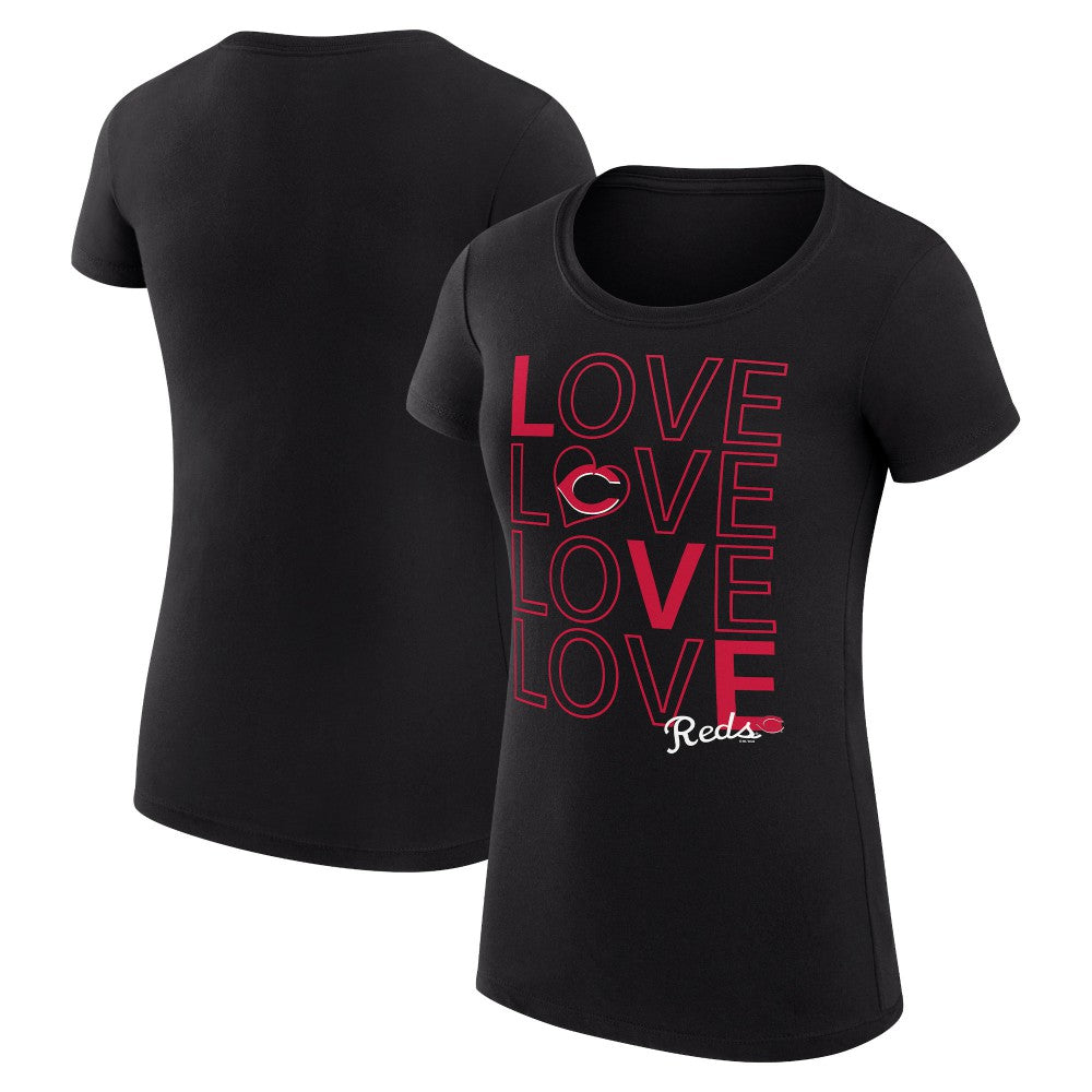 Cincinnati Reds G-III 4Her by Carl Banks Women's Super-Slim Fit Lightweight Love Graphic Team T-Shirt Black