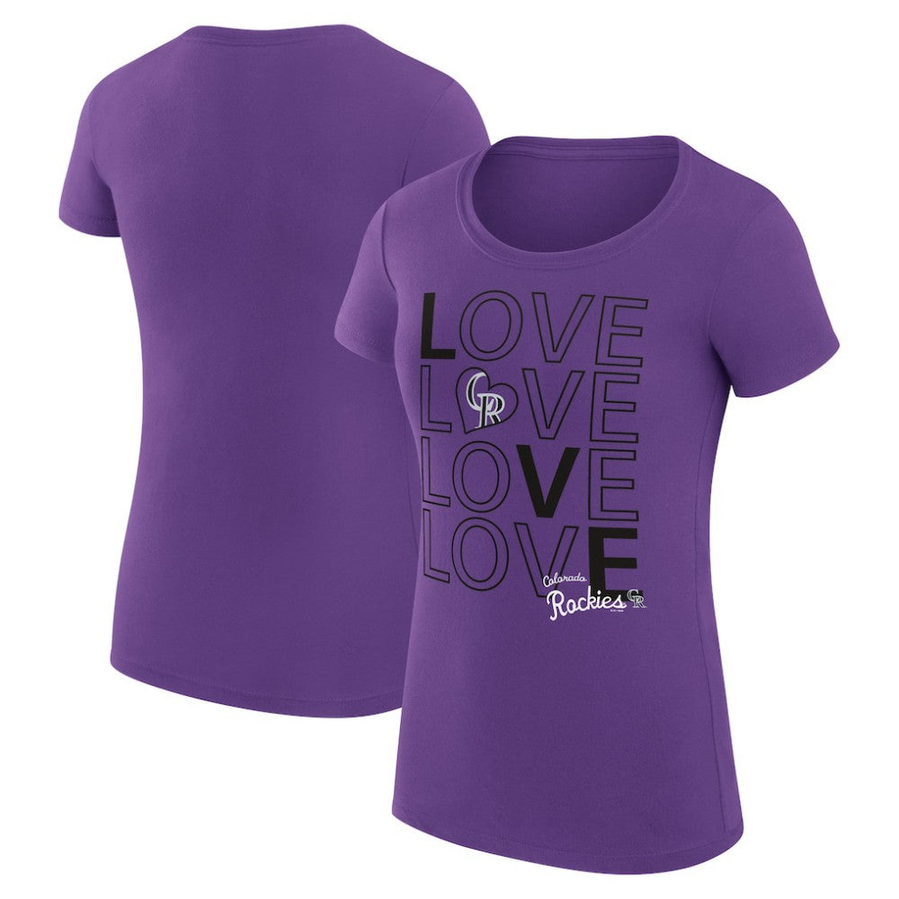Colorado Rockies G-III 4Her by Carl Banks Women's Super-Slim Fit Lightweight Love Graphic Team T-Shirt Purple
