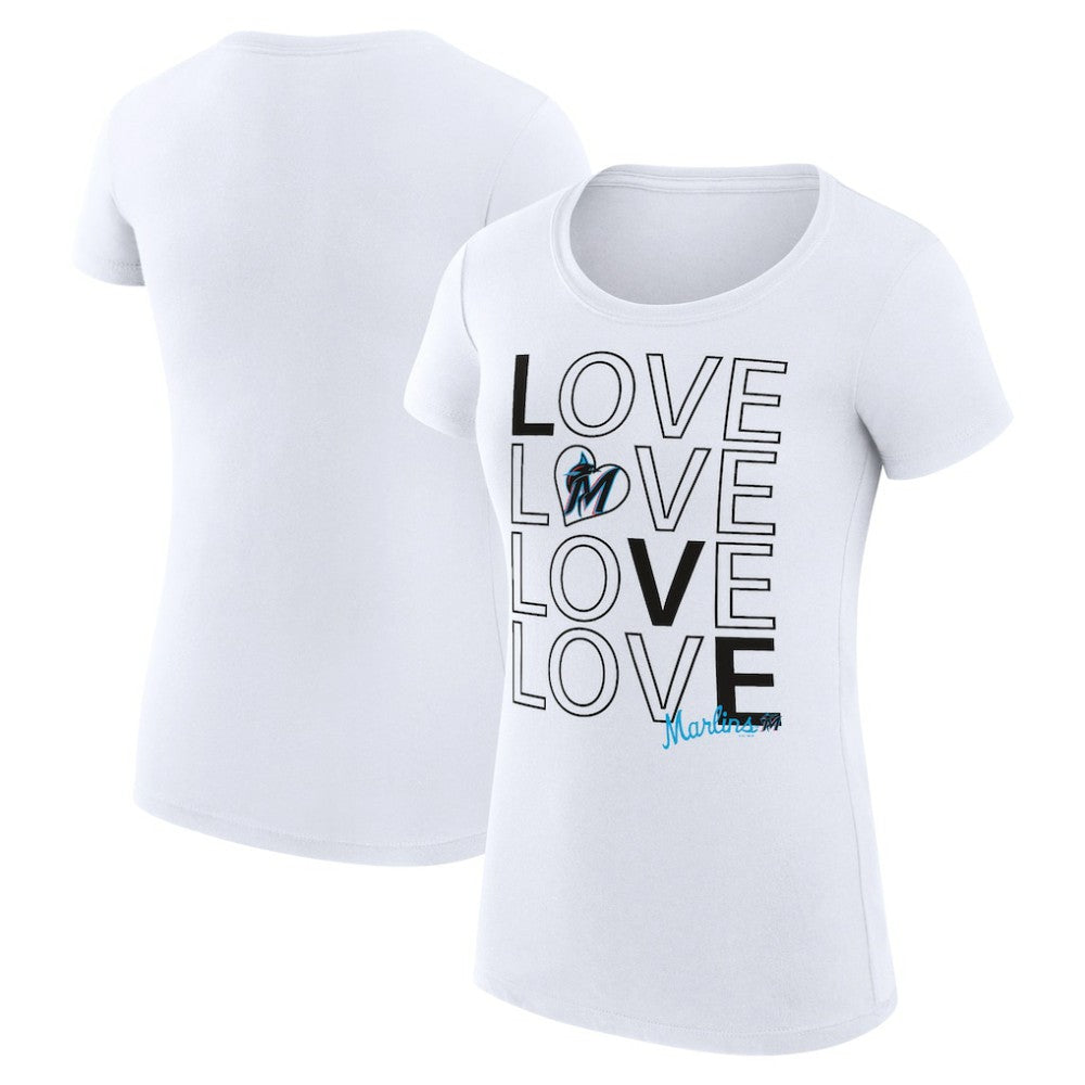 Miami Marlins G-III 4Her by Carl Banks Women's Super-Slim Fit Lightweight Love Graphic Team T-Shirt White