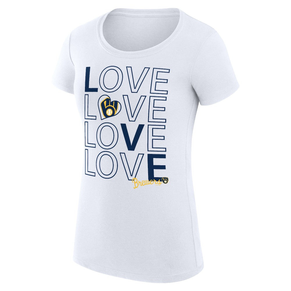 Milwaukee Brewers G-III 4Her by Carl Banks Women's Super-Slim Fit Lightweight Love Graphic Team T-Shirt White