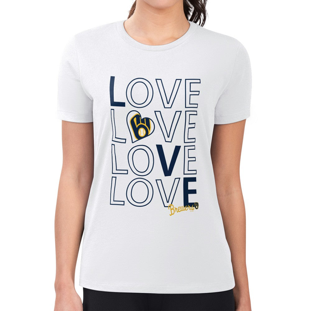 Milwaukee Brewers G-III 4Her by Carl Banks Women's Super-Slim Fit Lightweight Love Graphic Team T-Shirt White