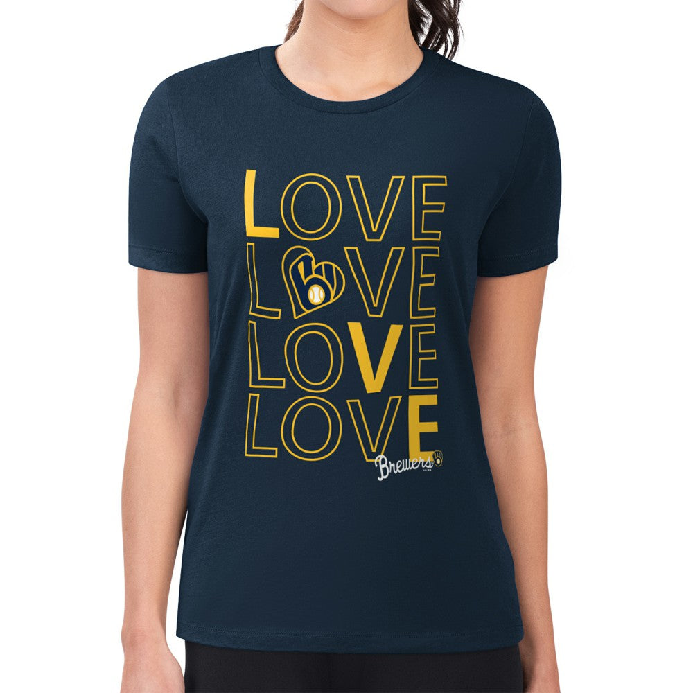 Milwaukee Brewers G-III 4Her by Carl Banks Women's Super-Slim Fit Lightweight Love Graphic Team T-Shirt Navy