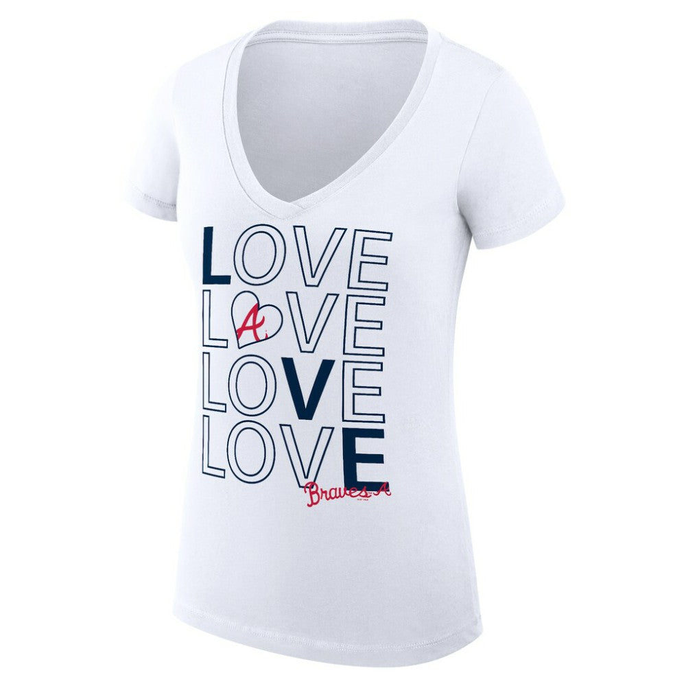 Atlanta Braves G-III 4Her by Carl Banks Women's Super-Slim Fit Lightweight Love Graphic Team V-Neck T-Shirt White