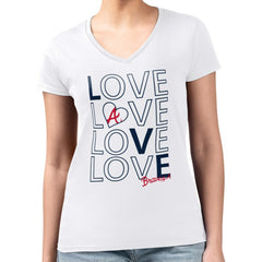 Atlanta Braves G-III 4Her by Carl Banks Women's Super-Slim Fit Lightweight Love Graphic Team V-Neck T-Shirt White