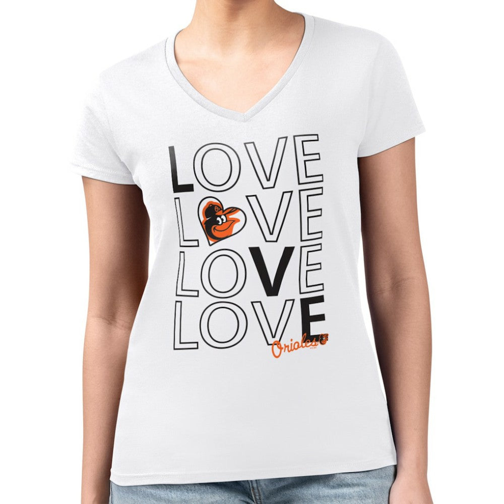 Baltimore Orioles G-III 4Her by Carl Banks Women's Super-Slim Fit Lightweight Love Graphic Team V-Neck T-Shirt White