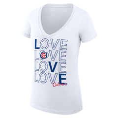 Chicago Cubs G-III 4Her by Carl Banks Women's Super-Slim Fit Lightweight Love Graphic Team V-Neck T-Shirt White