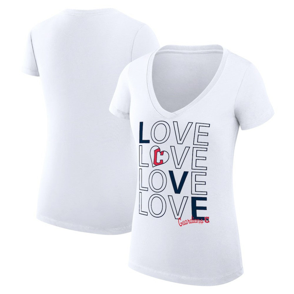 Cleveland Guardians G-III 4Her by Carl Banks Women's Super-Slim Fit Lightweight Love Graphic Team V-Neck T-Shirt White
