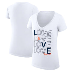 Detroit Tigers G-III 4Her by Carl Banks Women's Super-Slim Fit Lightweight Love Graphic Team V-Neck T-Shirt White