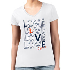 Detroit Tigers G-III 4Her by Carl Banks Women's Super-Slim Fit Lightweight Love Graphic Team V-Neck T-Shirt White