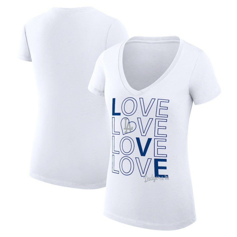 Los Angeles Dodgers G-III 4Her by Carl Banks Women's Super-Slim Fit Lightweight Love Graphic Team V-Neck T-Shirt White