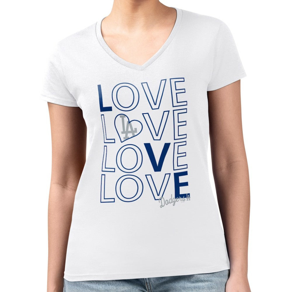 Los Angeles Dodgers G-III 4Her by Carl Banks Women's Super-Slim Fit Lightweight Love Graphic Team V-Neck T-Shirt White