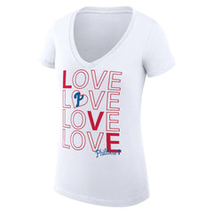 Philadelphia Phillies G-III 4Her by Carl Banks Women's Super-Slim Fit Lightweight Love Graphic Team V-Neck T-Shirt White