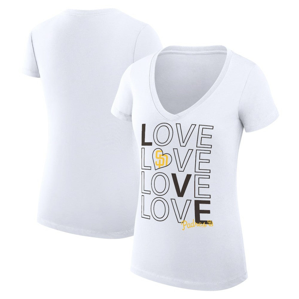 San Diego Padres G-III 4Her by Carl Banks Women's Super-Slim Fit Lightweight Love Graphic Team V-Neck T-Shirt White