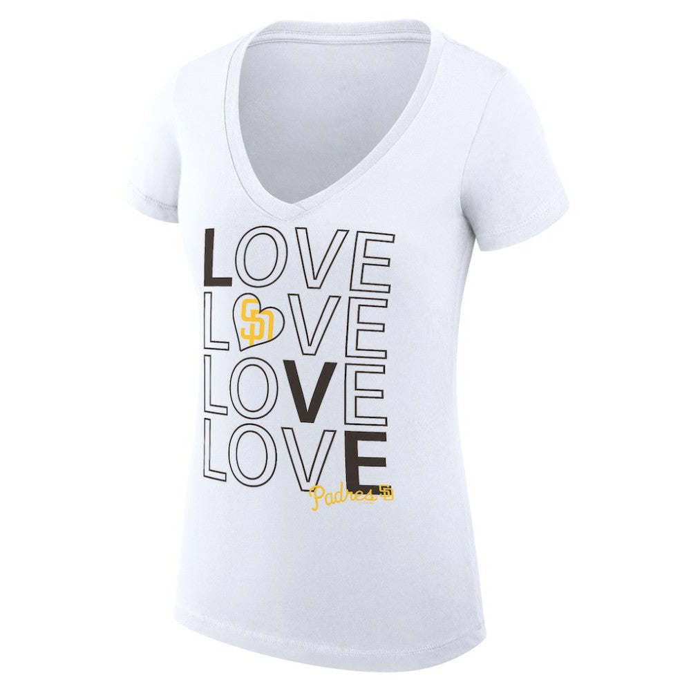 San Diego Padres G-III 4Her by Carl Banks Women's Super-Slim Fit Lightweight Love Graphic Team V-Neck T-Shirt White