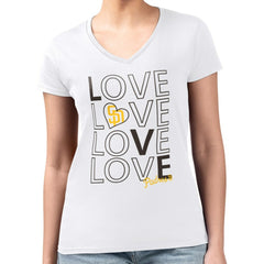 San Diego Padres G-III 4Her by Carl Banks Women's Super-Slim Fit Lightweight Love Graphic Team V-Neck T-Shirt White