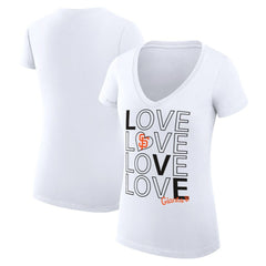 San Francisco Giants G-III 4Her by Carl Banks Women's Super-Slim Fit Lightweight Love Graphic Team V-Neck T-Shirt White