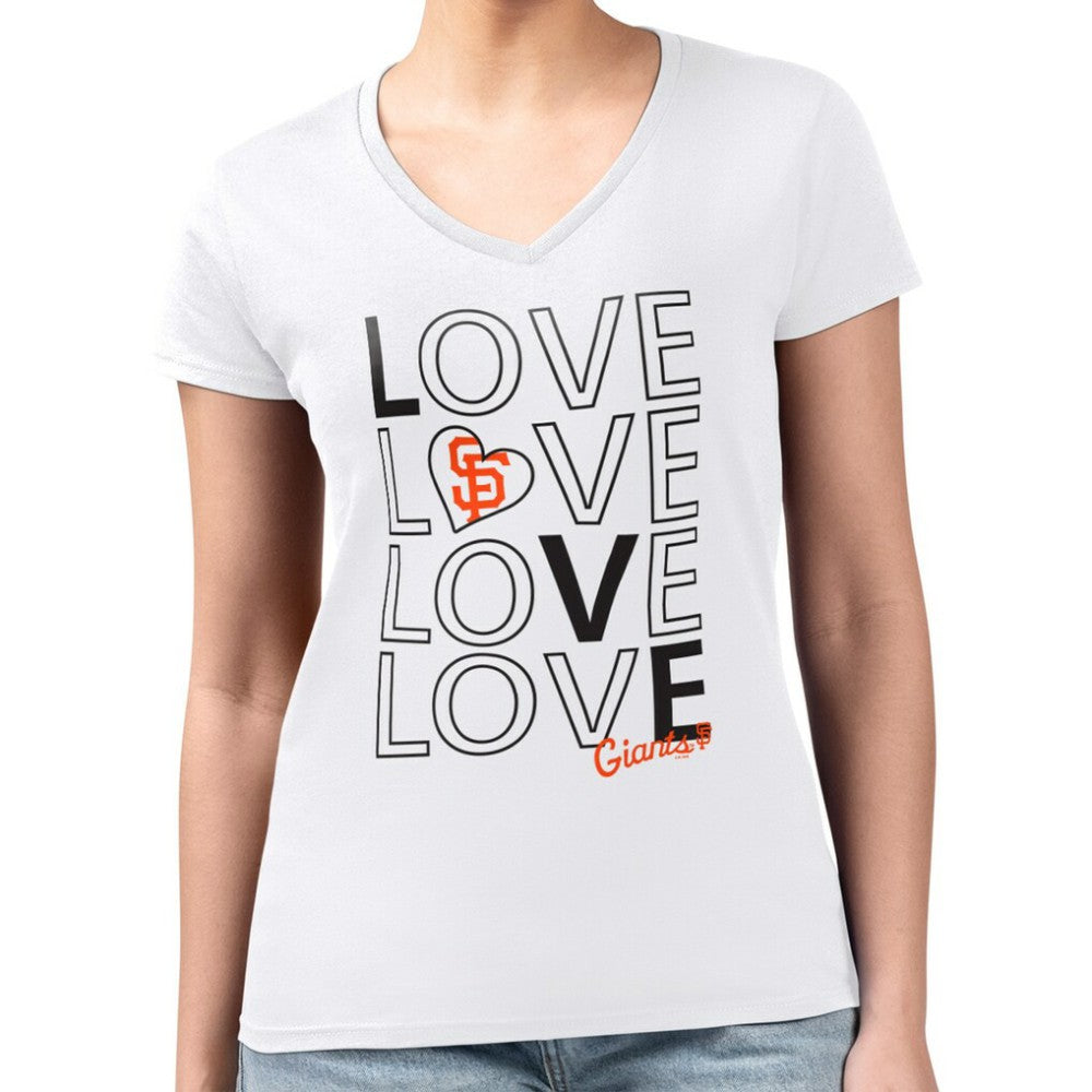 San Francisco Giants G-III 4Her by Carl Banks Women's Super-Slim Fit Lightweight Love Graphic Team V-Neck T-Shirt White