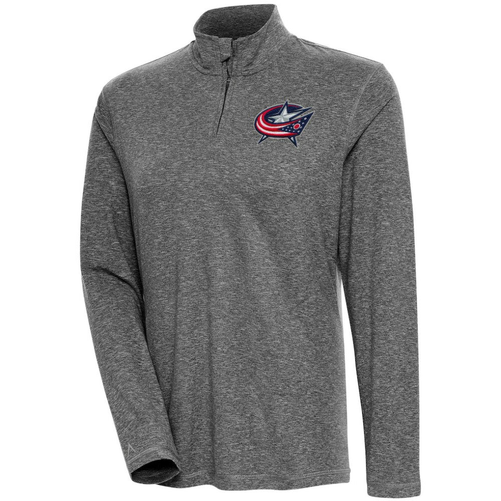 Columbus Blue Jackets Antigua Women's Confront Quarter-Zip Pullover Top Heather Black