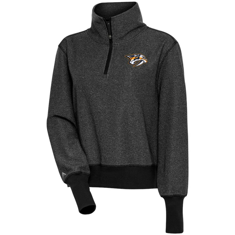 Nashville Predators Antigua Women's Upgrade Half-Zip Pullover Top Heather Black