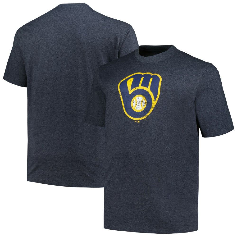 Milwaukee Brewers Profile Big & Tall Weathered Logo T-Shirt Heather Navy