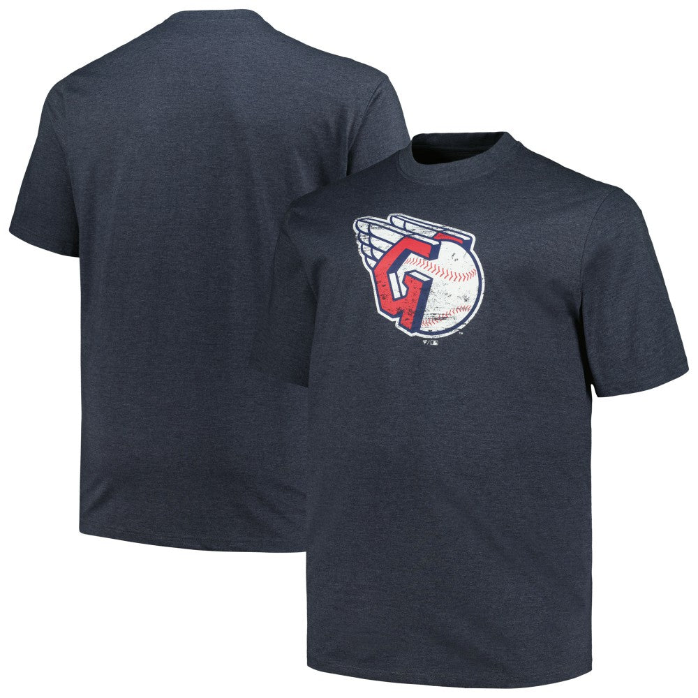 Cleveland Guardians Profile Big & Tall Weathered Logo T-Shirt Heather Navy