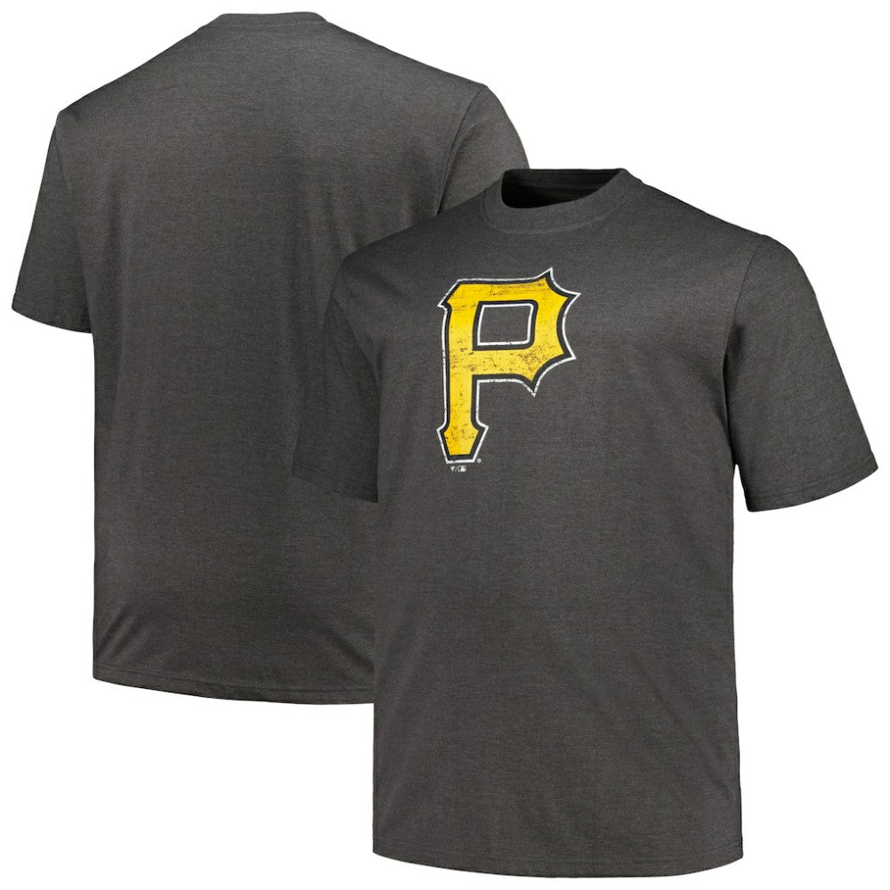 Pittsburgh Pirates Profile Big & Tall Weathered Logo T-Shirt Heather Black