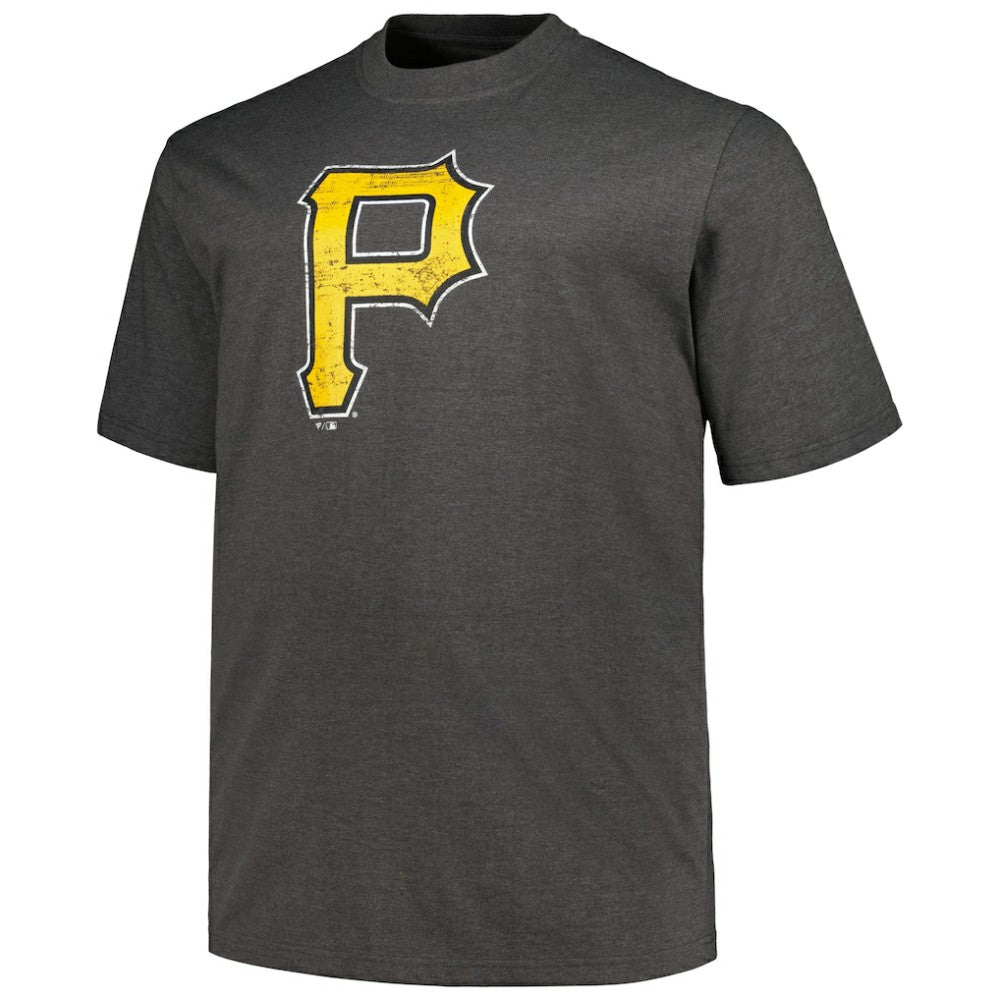 Pittsburgh Pirates Profile Big & Tall Weathered Logo T-Shirt Heather Black