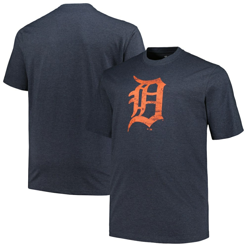 Detroit Tigers Profile Big & Tall Weathered Logo T-Shirt Heather Navy