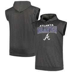 Atlanta Braves Profile Big & Tall Muscle Sleeveless Pullover Hoodie Heather Charcoal