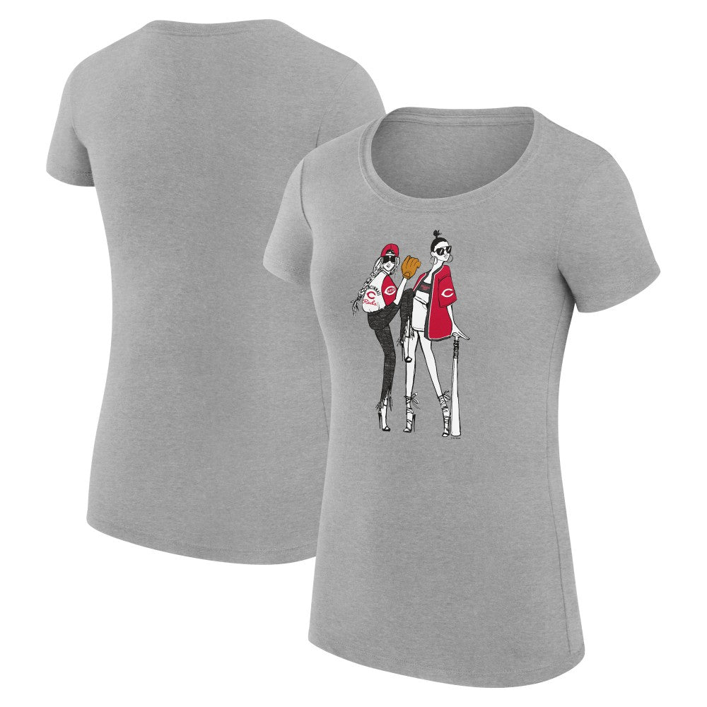 Cincinnati Reds G-III 4Her by Carl Banks Women's Super-Slim Fit Lightweight Baseball Girls T-Shirt Heather Gray