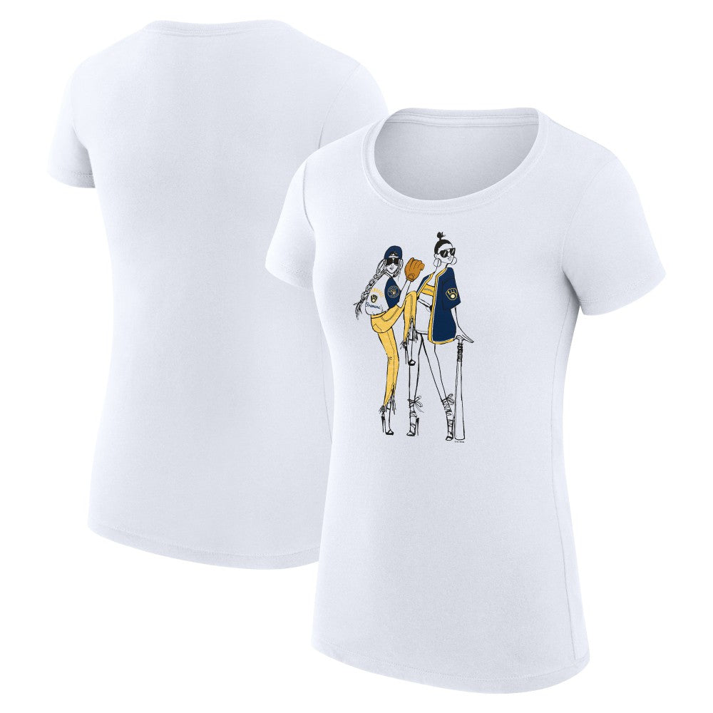 Milwaukee Brewers G-III 4Her by Carl Banks Women's Super-Slim Fit Lightweight Baseball Girls T-Shirt White