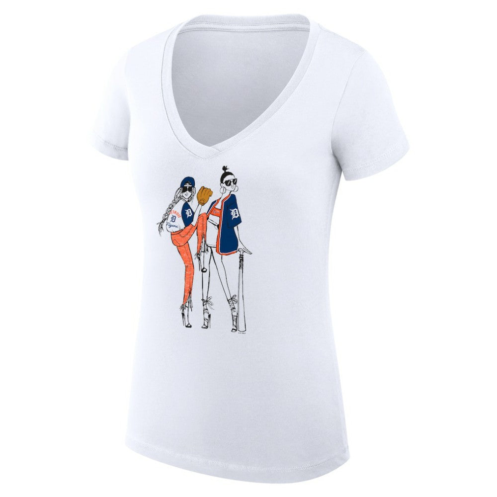 Detroit Tigers G-III 4Her by Carl Banks Women's Super-Slim Fit Lightweight Baseball V-Neck T-Shirt White