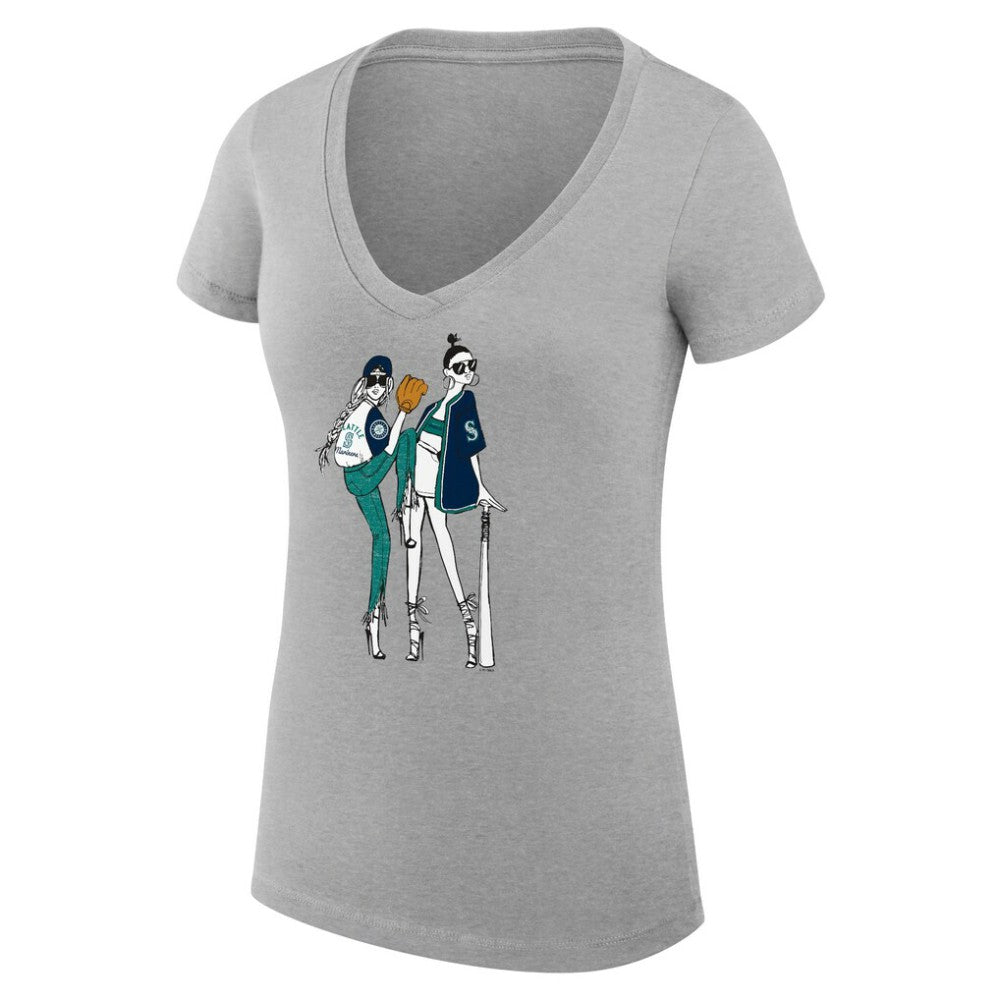 Seattle Mariners G-III 4Her by Carl Banks Women's Super-Slim Fit Lightweight Baseball V-Neck T-Shirt Heather Gray