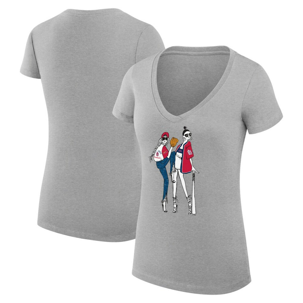 St. Louis Cardinals G-III 4Her by Carl Banks Women's Super-Slim Fit Lightweight Baseball V-Neck T-Shirt Heather Gray
