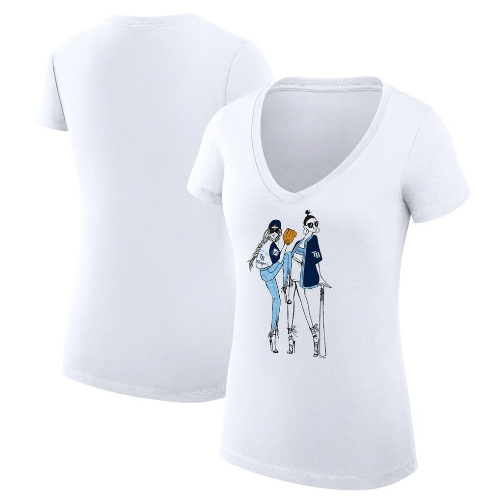 Tampa Bay Rays G-III 4Her by Carl Banks Women's Super-Slim Fit Lightweight Baseball V-Neck T-Shirt White