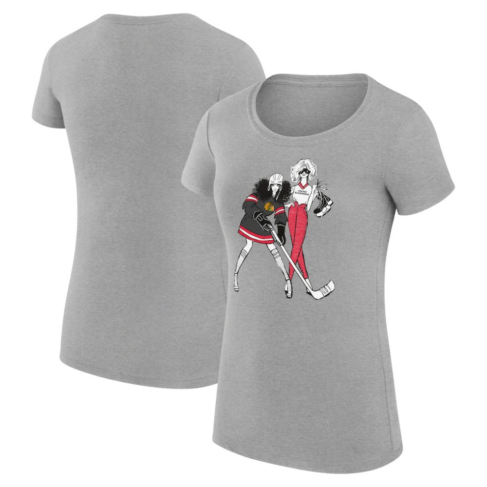 Chicago Blackhawks G-III 4Her by Carl Banks Women's Super-Slim Fit Lightweight Hockey Girls T-Shirt Heather Gray