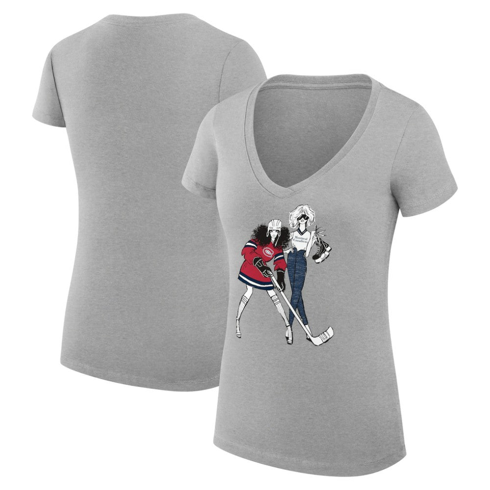 Montreal Canadiens G-III 4Her by Carl Banks Women's Super-Slim Fit Lightweight Hockey Girls V-Neck T-Shirt Heather Gray