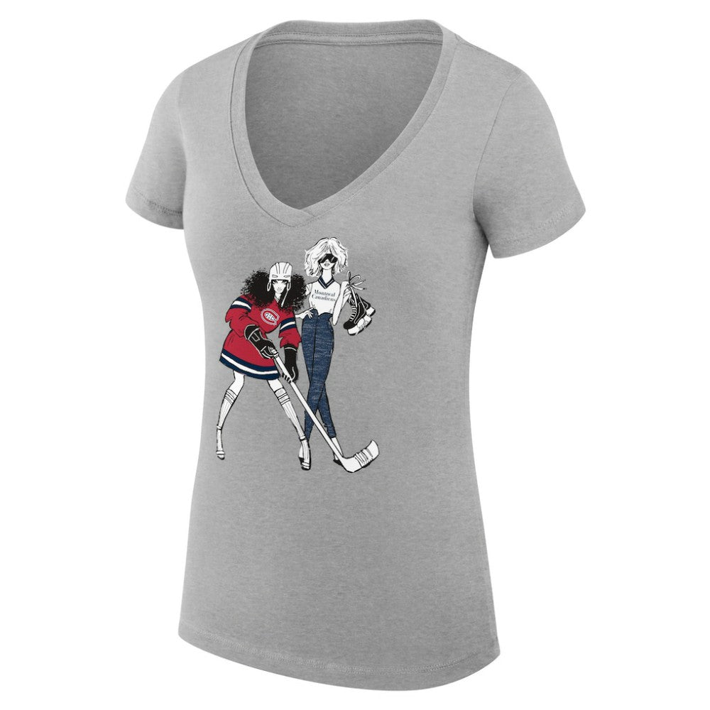 Montreal Canadiens G-III 4Her by Carl Banks Women's Super-Slim Fit Lightweight Hockey Girls V-Neck T-Shirt Heather Gray