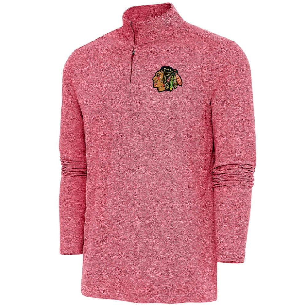 Chicago Blackhawks Antigua Hunk Quarter-Zip Pullover Top Heather Red
