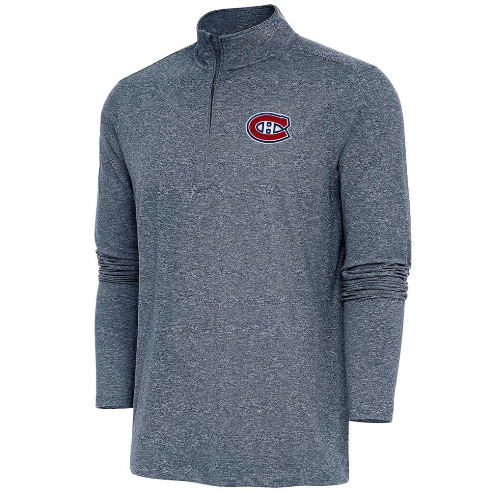 Montreal Canadiens Antigua Hunk Quarter-Zip Pullover Top Heather Navy