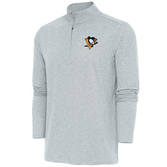 Pittsburgh Penguins Antigua Hunk Quarter-Zip Pullover Top Heather Gray