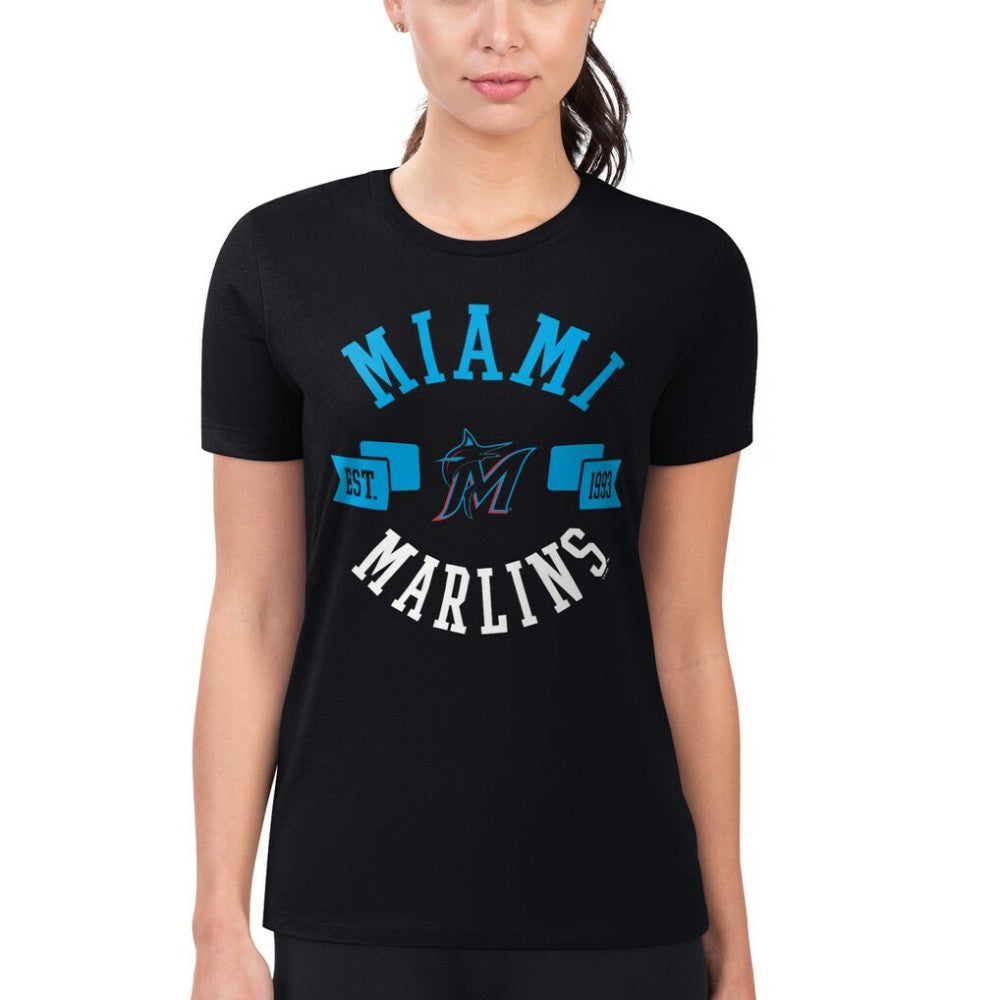 Miami Marlins G-III 4Her by Carl Banks Women's Super-Slim Fit Lightweight City Graphic T-Shirt Black