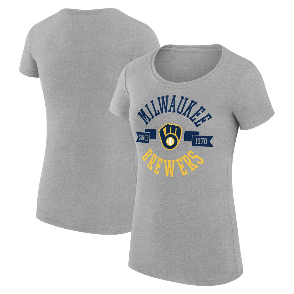 Milwaukee Brewers G-III 4Her by Carl Banks Women's Super-Slim Fit Lightweight City Graphic T-Shirt Heather Gray