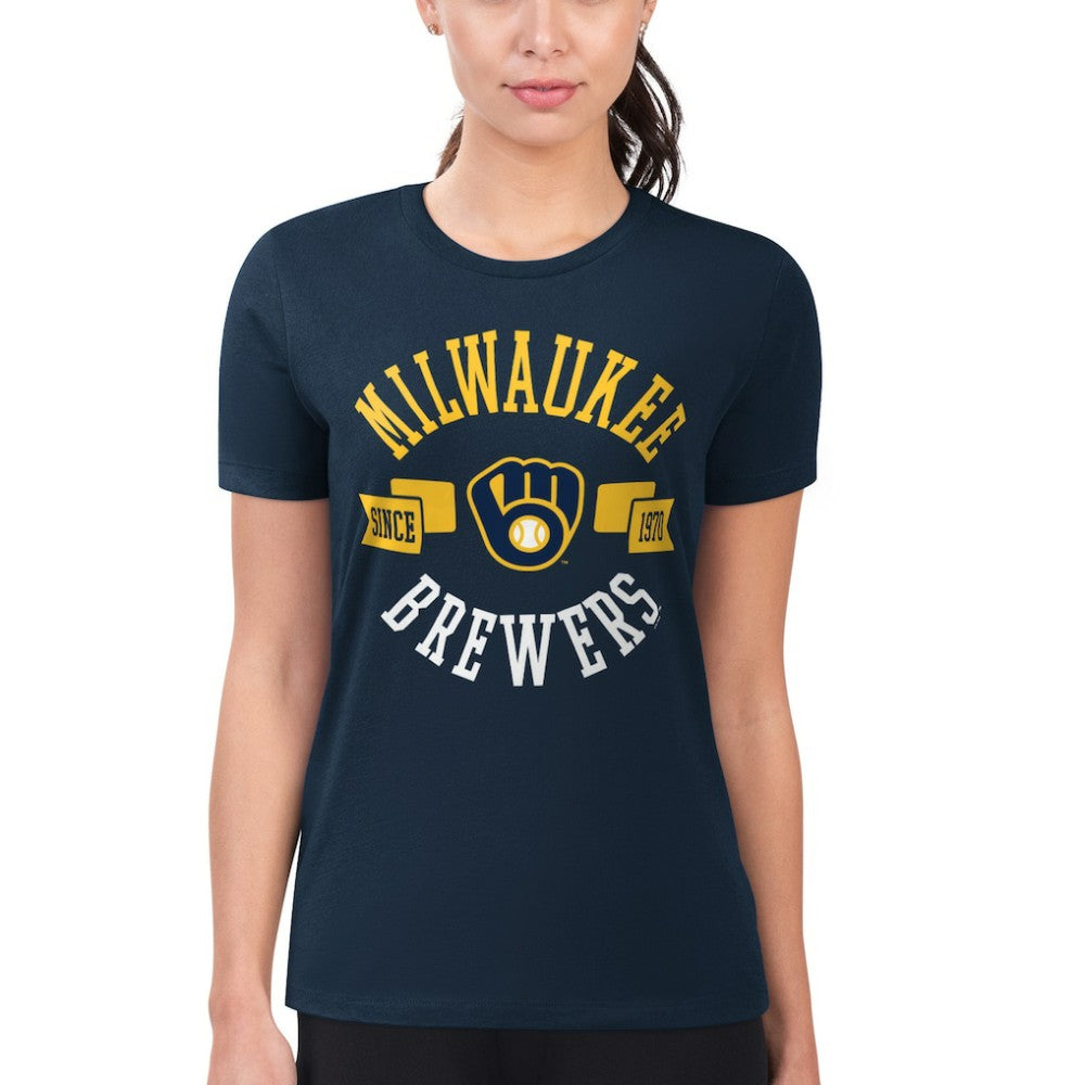 Milwaukee Brewers G-III 4Her by Carl Banks Women's Super-Slim Fit Lightweight City Graphic T-Shirt Navy