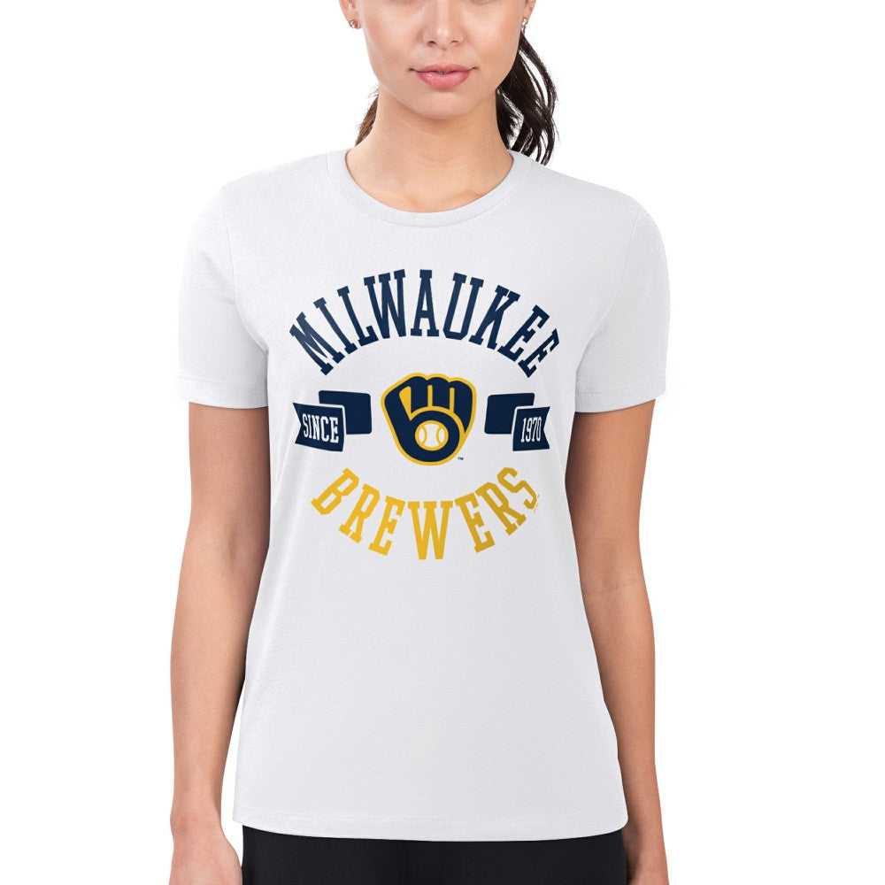 Milwaukee Brewers G-III 4Her by Carl Banks Women's Super-Slim Fit Lightweight City Graphic T-Shirt White